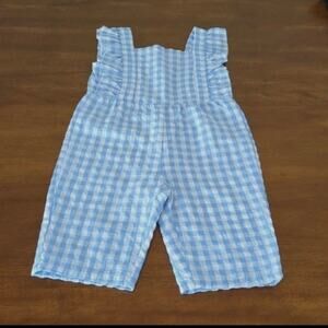 girl blue-white gingham ruffle romper 24M NNT